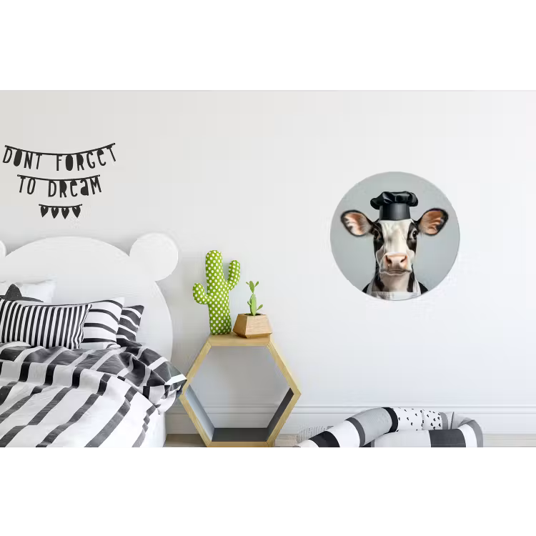 Koe - Zwart - Wit - Kok Wandcirkel aluminium klein -kinderkamer