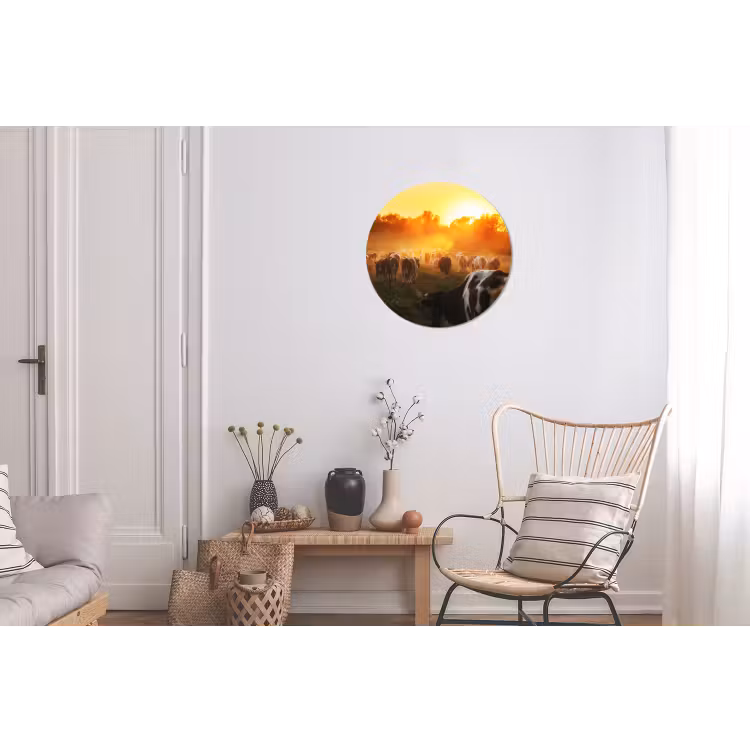 Koeien - Zonsondergang - Weiland - Dieren Wandcirkel aluminium klein -woonkamer