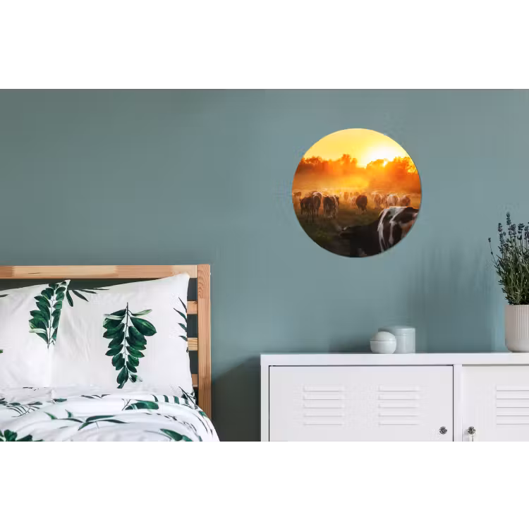 Koeien - Zonsondergang - Weiland - Dieren Wandcirkel aluminium klein -slaapkamer