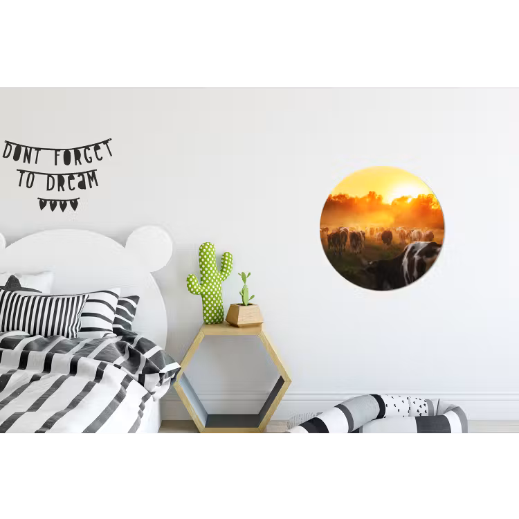Koeien - Zonsondergang - Weiland - Dieren Wandcirkel aluminium klein -kinderkamer