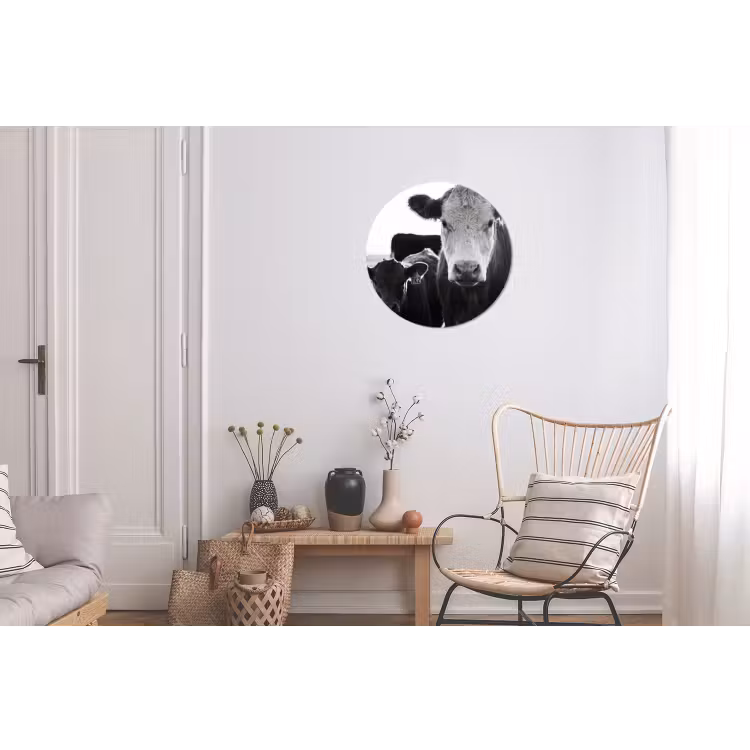 Koeien - Zwart - Wit Wandcirkel aluminium klein -woonkamer