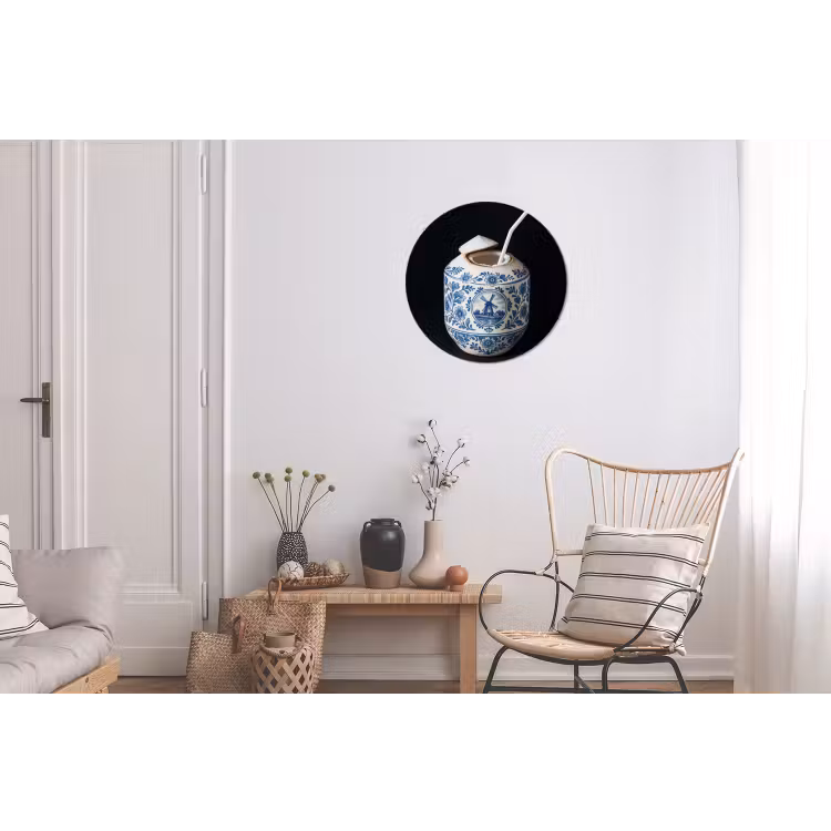 Kokosnoot - Eten - Delfts blauw - Drinken Wandcirkel aluminium klein -woonkamer