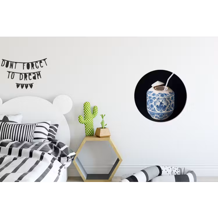 Kokosnoot - Eten - Delfts blauw - Drinken Wandcirkel aluminium klein -kinderkamer