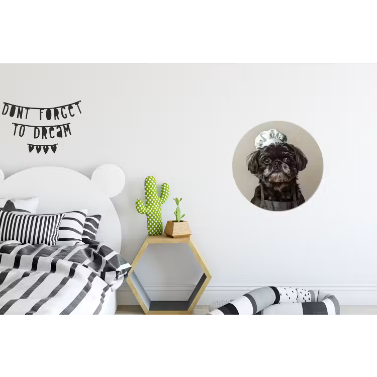 Kokskleding - Zwart - Hondje Wandcirkel aluminium klein -kinderkamer