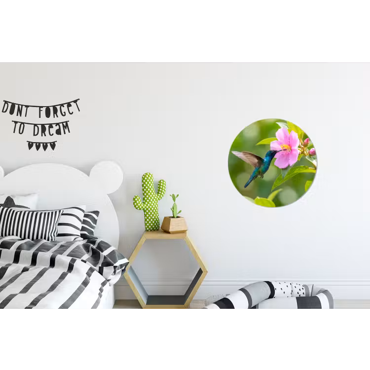 Kolibrie - Bloem - Natuur - Groen Wandcirkel aluminium klein -kinderkamer