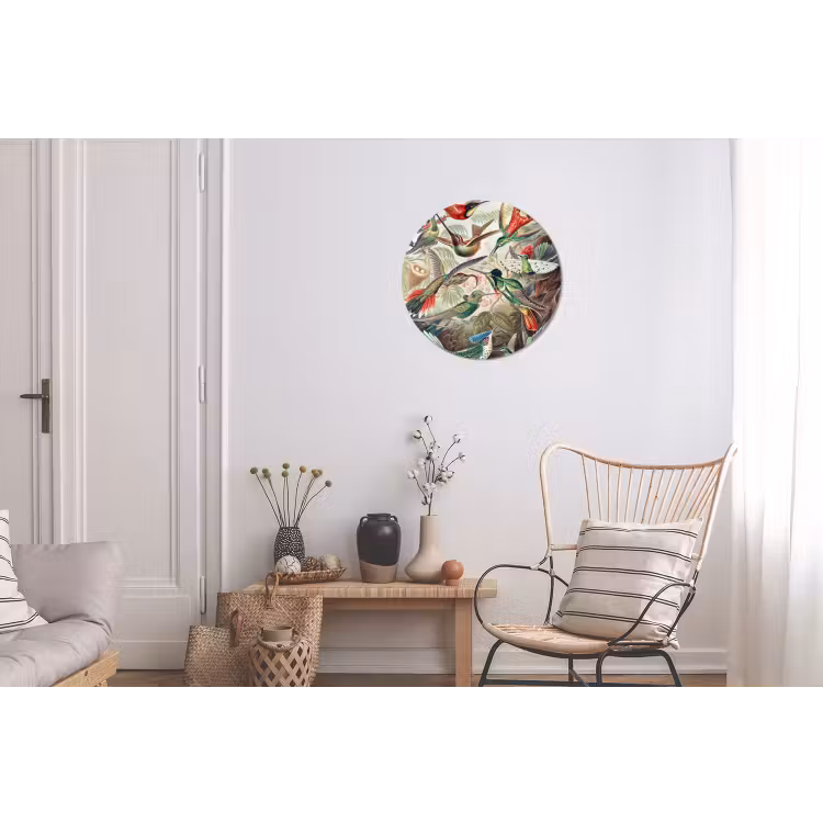 Kolibrie - Tuindecoratie - Vintage - Ernst Haeckel - Tuinposter Wandcirkel aluminium klein -woonkamer