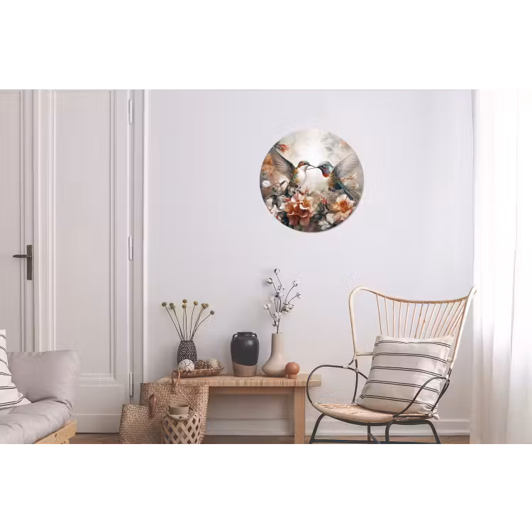 Kolibrie - Vogels - Bloemen - Natuur Wandcirkel aluminium klein -woonkamer