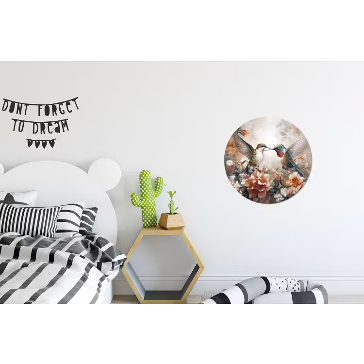 Kolibrie - Vogels - Bloemen - Natuur Wandcirkel aluminium klein -kinderkamer