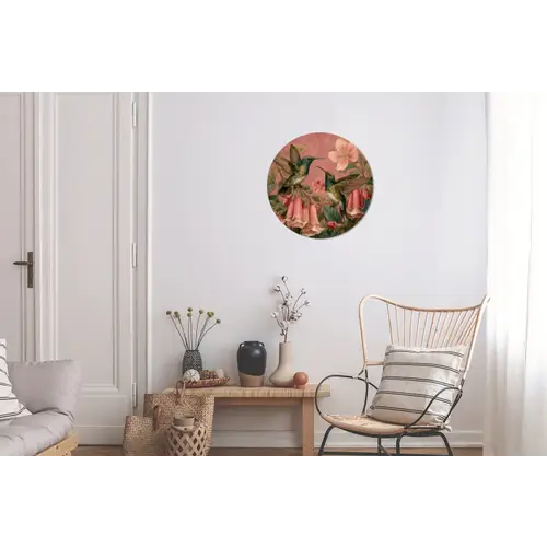 Kolibries - Bloemen - Groen - Roze Wandcirkel aluminium klein -woonkamer