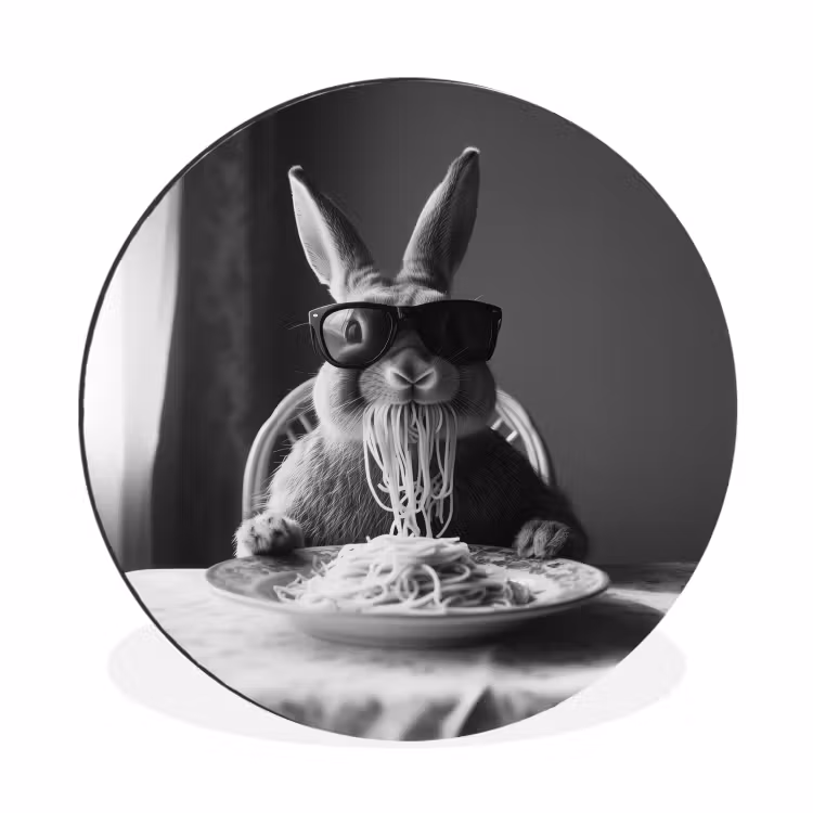 Konijn - Bunny - Zonnebril - Tafelkleed - Pasta - Schattig Wandcirkel aluminium klein -3d