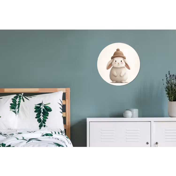 Konijn - Muts - Oren - Beige Wandcirkel aluminium klein -slaapkamer