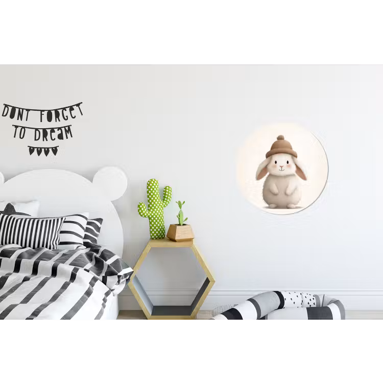 Konijn - Muts - Oren - Beige Wandcirkel aluminium klein -kinderkamer