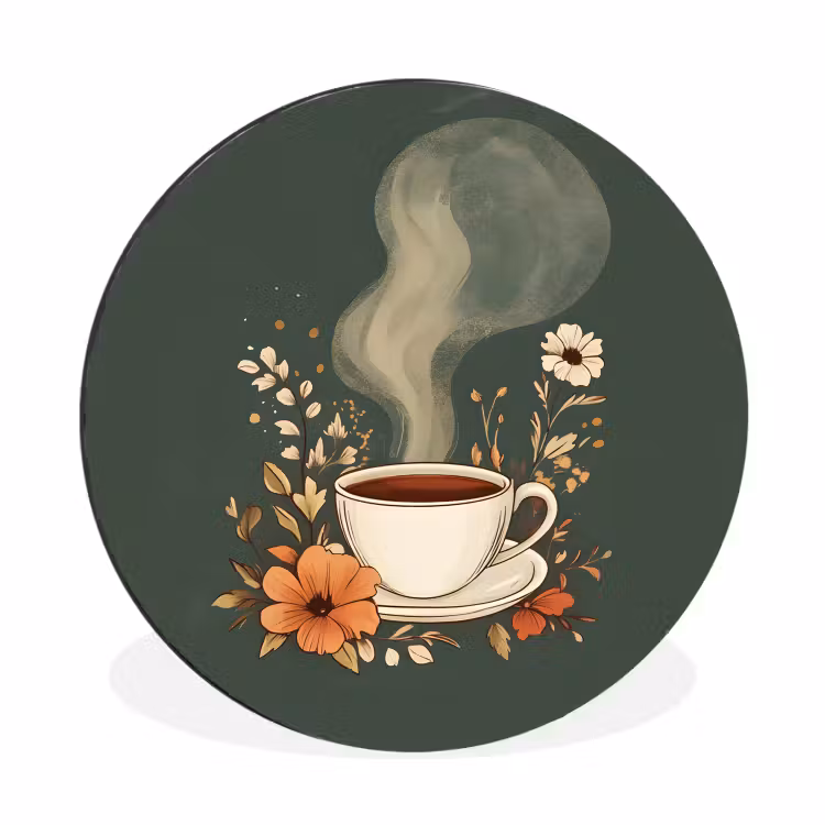 Kop - Bloemen - Groen - Koffie Wandcirkel aluminium klein -3d