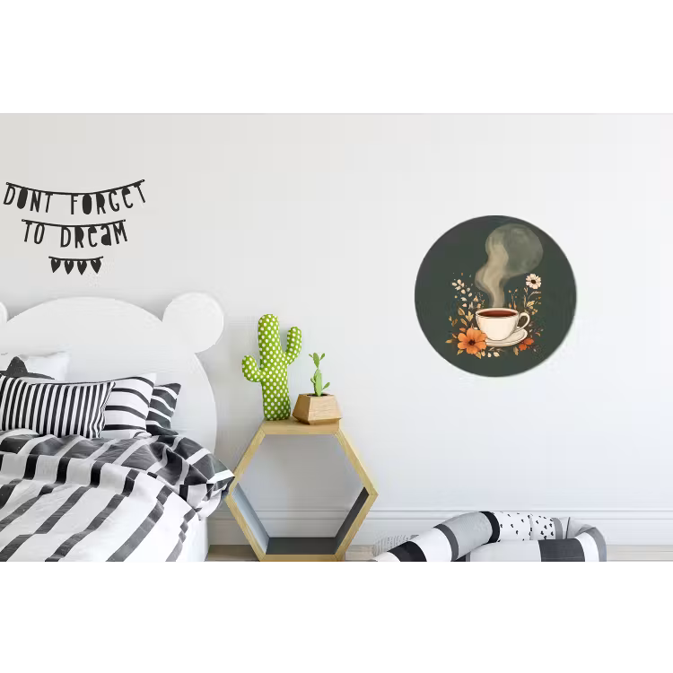 Kop - Bloemen - Groen - Koffie Wandcirkel aluminium klein -kinderkamer