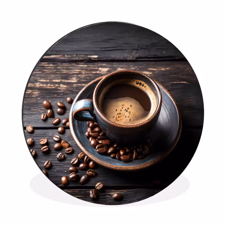Kop - Koffie - Hout - Bonen Wandcirkel aluminium klein -3d