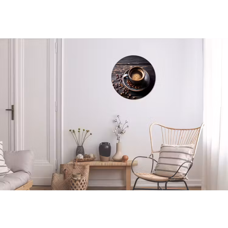 Kop - Koffie - Hout - Bonen Wandcirkel aluminium klein -woonkamer