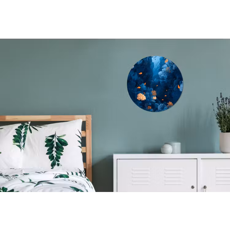 Koraalrif - Vissen - Oceaan - Blauw Wandcirkel aluminium klein -slaapkamer