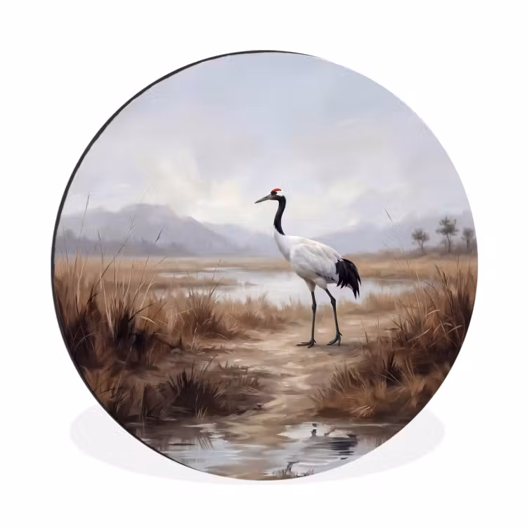 Kraanvogel - Natuur - Realistisch Wandcirkel aluminium klein -3d