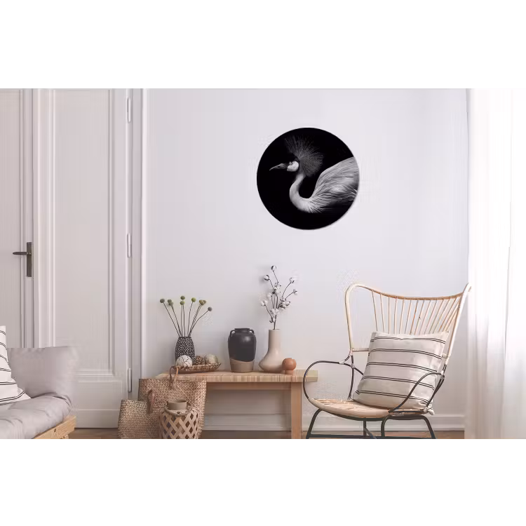 Kraanvogel - Zwart - Wit - Vogel - Dieren Wandcirkel aluminium klein -woonkamer