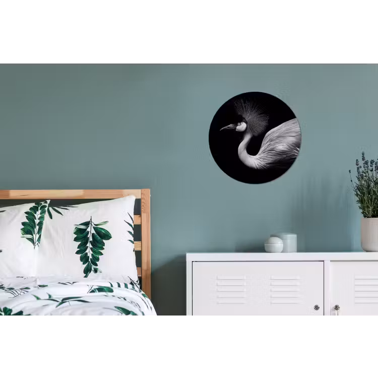 Kraanvogel - Zwart - Wit - Vogel - Dieren Wandcirkel aluminium klein -slaapkamer