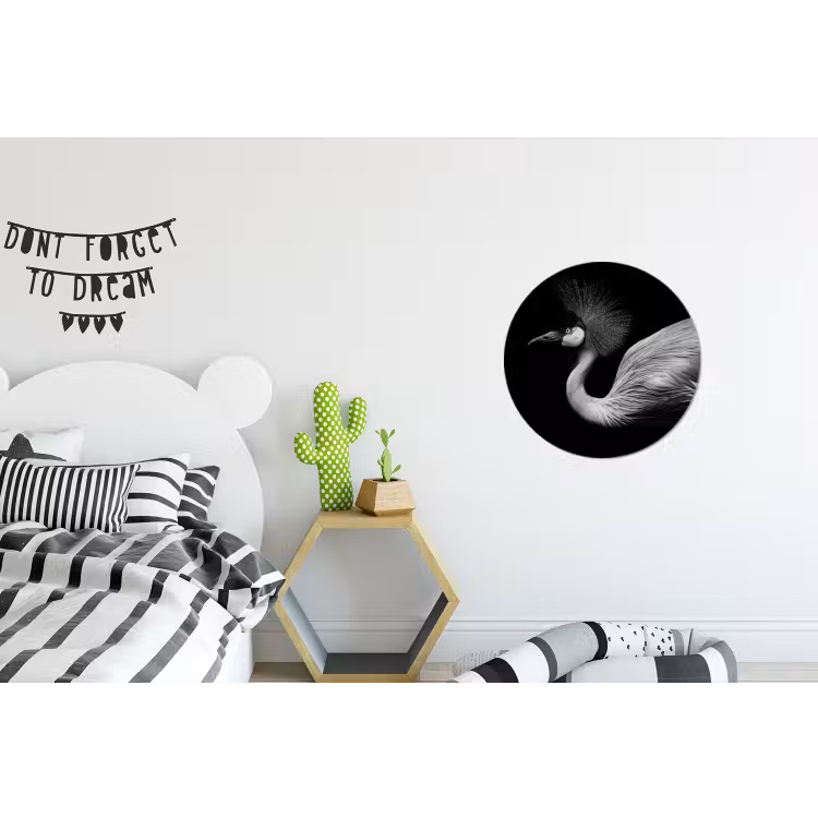 Kraanvogel - Zwart - Wit - Vogel - Dieren Wandcirkel aluminium klein -kinderkamer