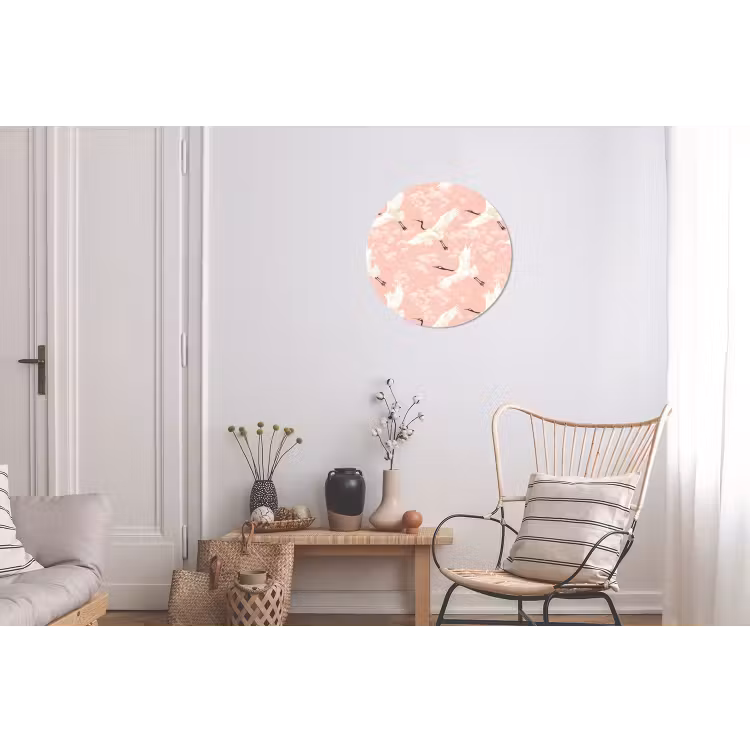 Kraanvogels - Bloesem - Roze Wandcirkel aluminium klein 190 -woonkamer