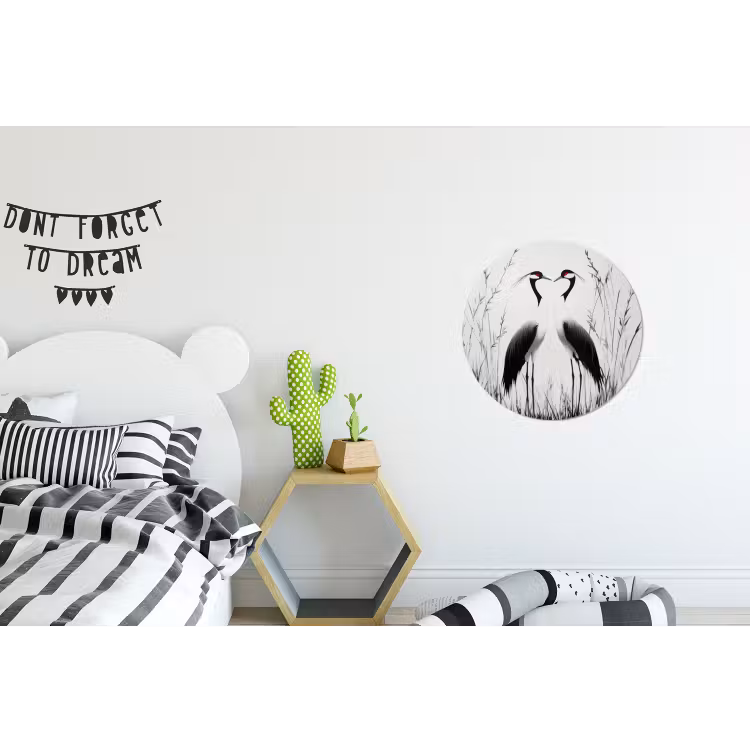 Kraanvogels - Gras - Hartvorm - Zwart Wandcirkel aluminium klein -kinderkamer