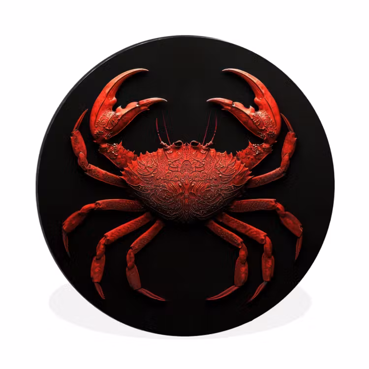 Krab - Rood - Vissen - Schaaldieren Wandcirkel aluminium klein -3d