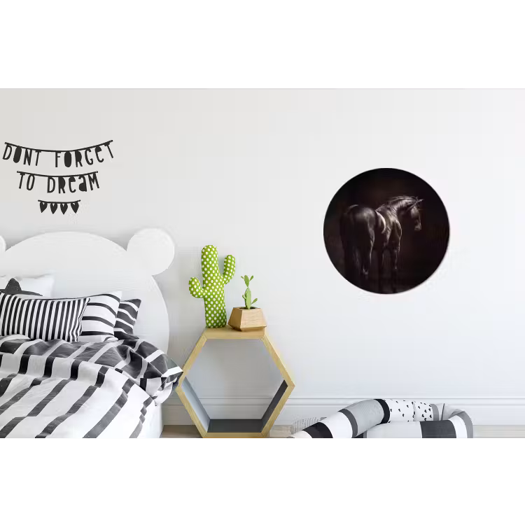 Krachtig - Paard - Donker Wandcirkel aluminium klein -kinderkamer