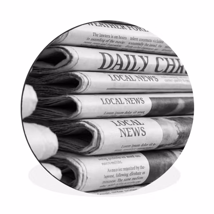 Krant - Stapel - Nieuws - Zwart-wit - Media Wandcirkel aluminium klein -3d