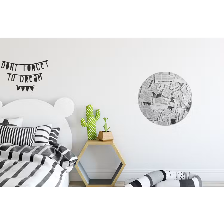 Krant - Versnipperd - Textuur - Zwart-wit - Abstract Wandcirkel aluminium klein -kinderkamer