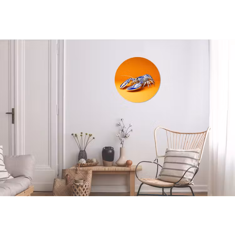 Kreeft - Delftsblauw - Schild - Stoer - Oranje Wandcirkel aluminium klein -woonkamer