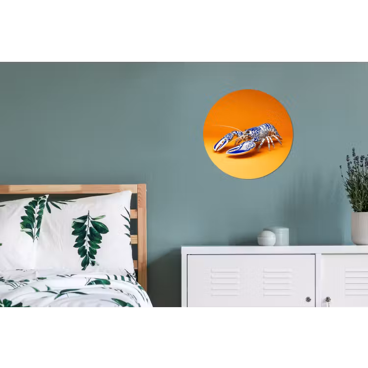 Kreeft - Delftsblauw - Schild - Stoer - Oranje Wandcirkel aluminium klein -slaapkamer