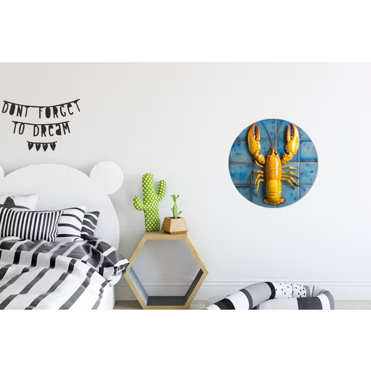 Kreeft - Geel - Blauw - Tegels Wandcirkel aluminium klein -kinderkamer