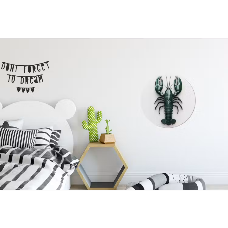 Kreeft - Glossier - Groen - Wit Wandcirkel aluminium klein -kinderkamer