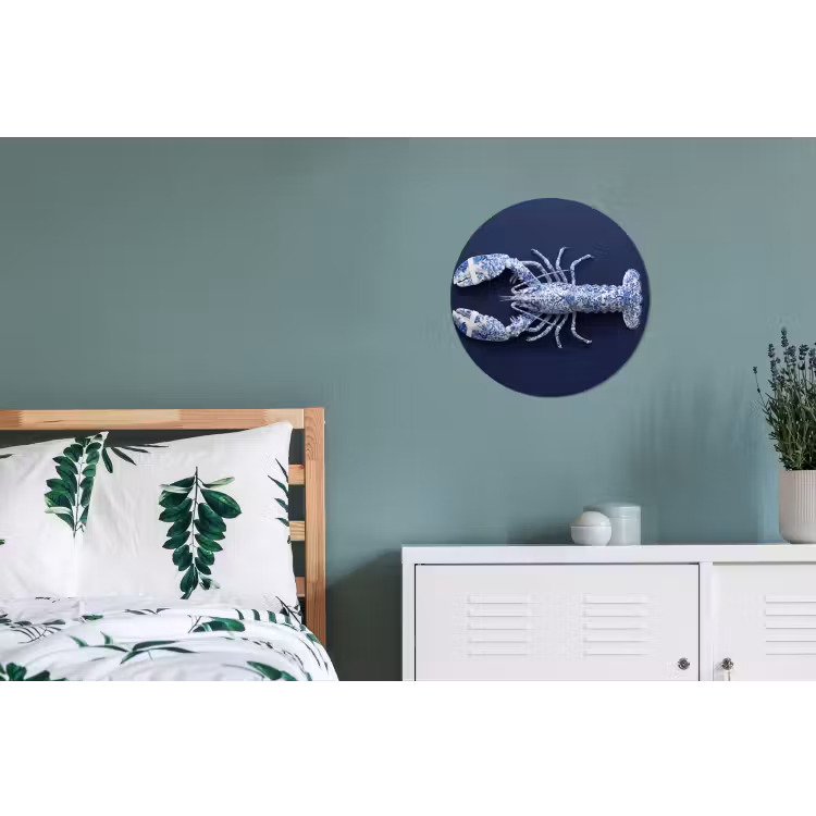 Kreeft - Porselein - Delfts - Blauw Wandcirkel aluminium klein -slaapkamer