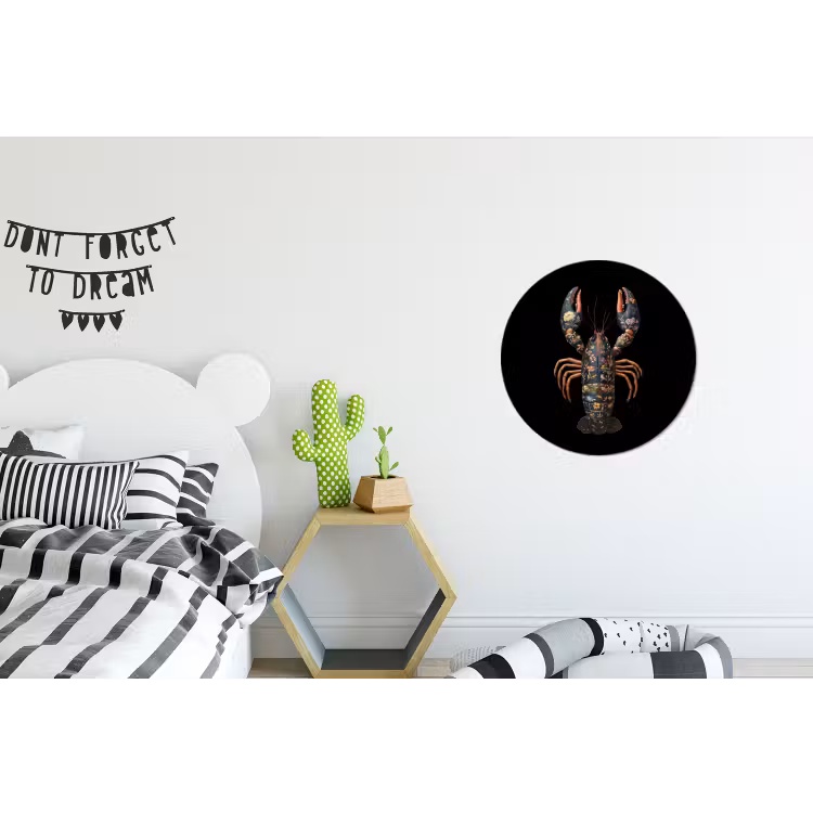 Kreeft - Zwart - Bloemenpatroon - Artistiek Wandcirkel aluminium klein -kinderkamer