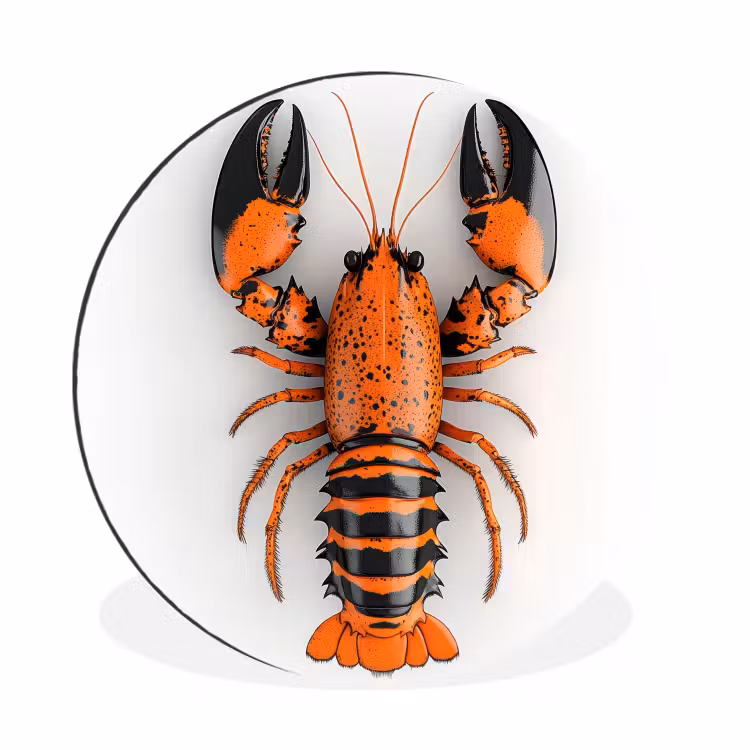 Kreeft - Zwart - Oranje - Wit - Uniek Wandcirkel aluminium klein -3d
