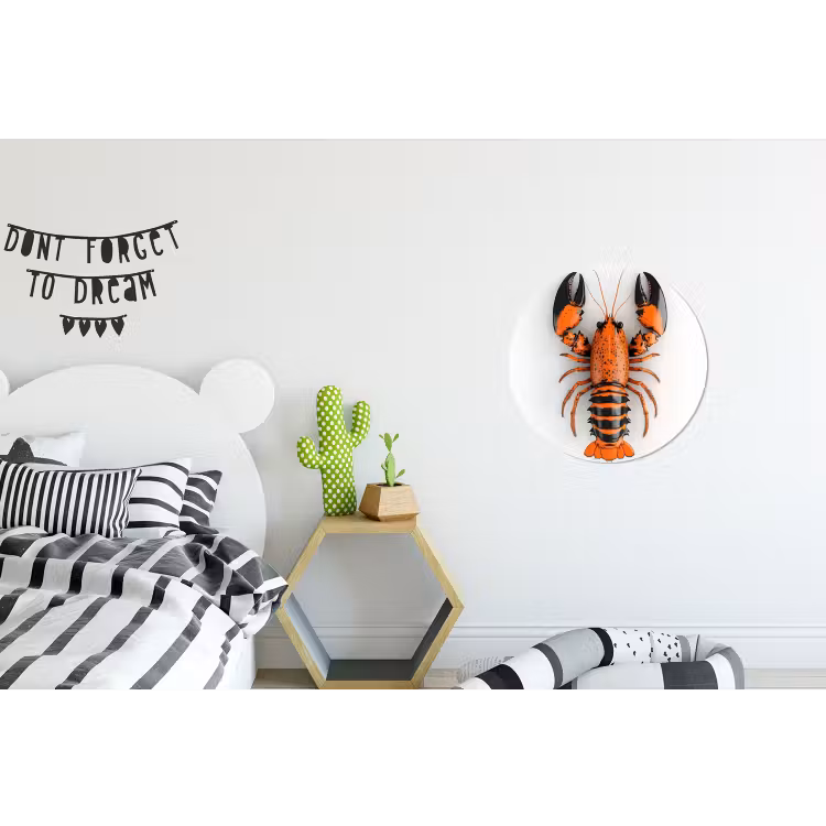 Kreeft - Zwart - Oranje - Wit - Uniek Wandcirkel aluminium klein -kinderkamer
