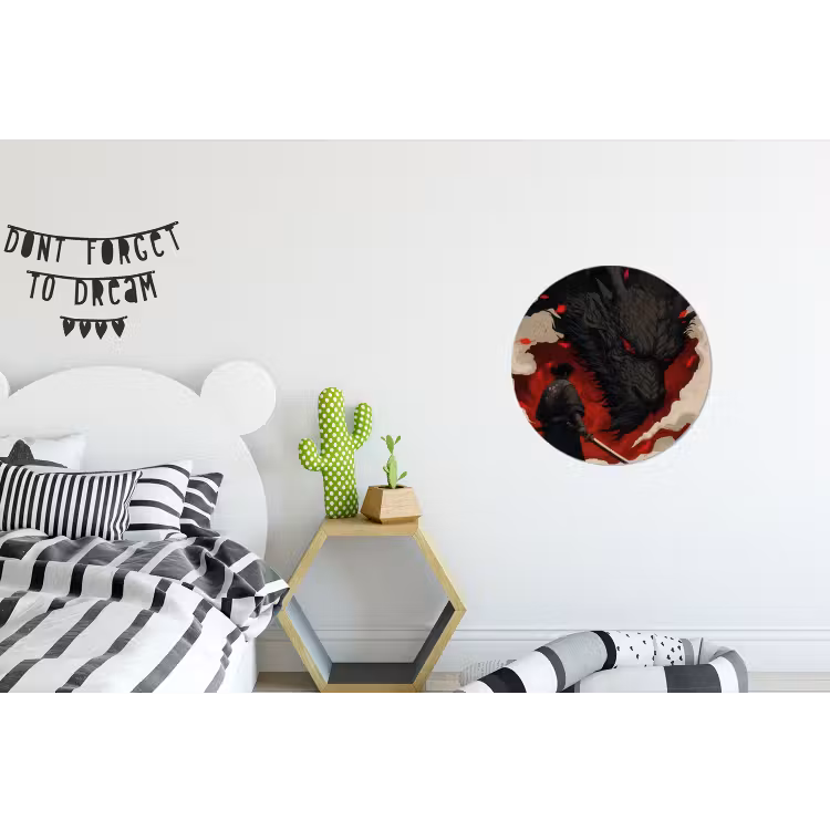 Krijger - Draak - Zwart - Rood - Rook Wandcirkel aluminium klein -kinderkamer
