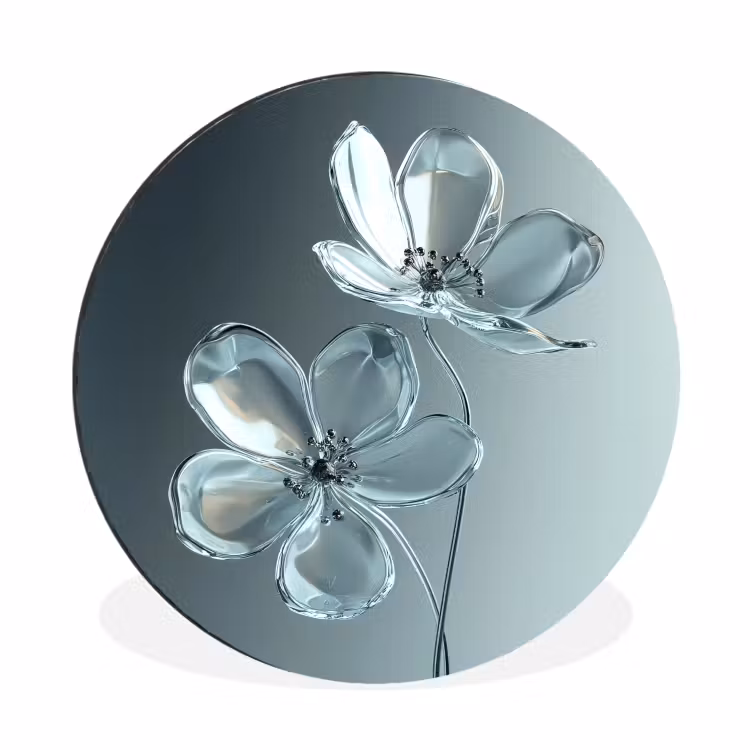 Kristal - Bloemen - Grijs Wandcirkel aluminium klein -3d