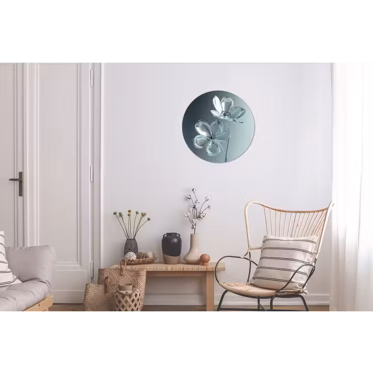 Kristal - Bloemen - Grijs Wandcirkel aluminium klein -woonkamer