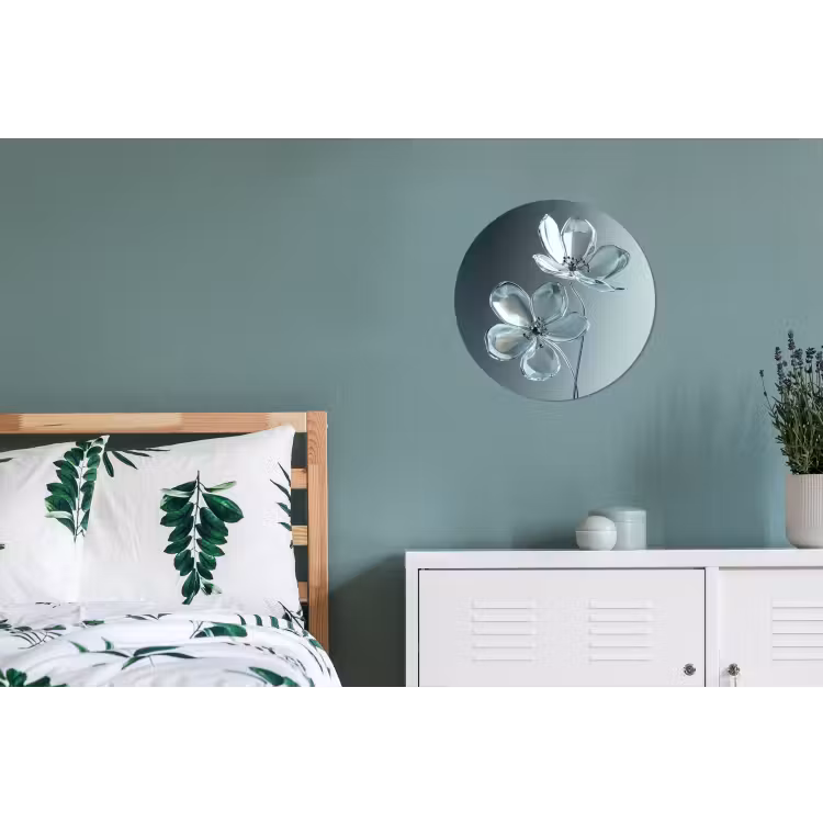 Kristal - Bloemen - Grijs Wandcirkel aluminium klein -slaapkamer