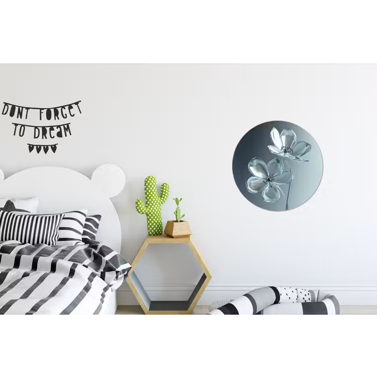 Kristal - Bloemen - Grijs Wandcirkel aluminium klein -kinderkamer