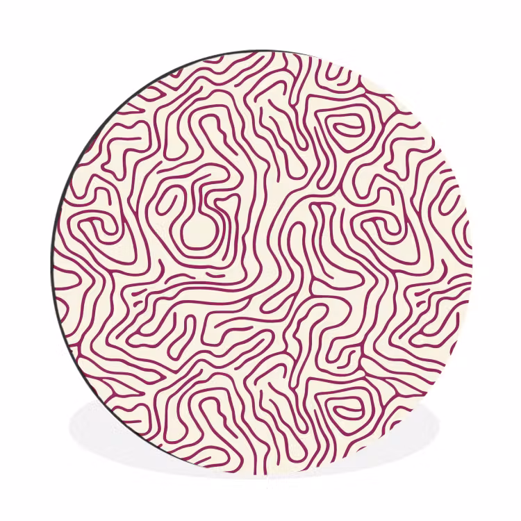 Kronkelende lijn - Magenta - Crème Wandcirkel aluminium klein 190 -3d