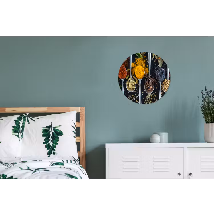 Kruiden - Lepel - Specerijen - Zwart - Keuken Wandcirkel aluminium klein -slaapkamer