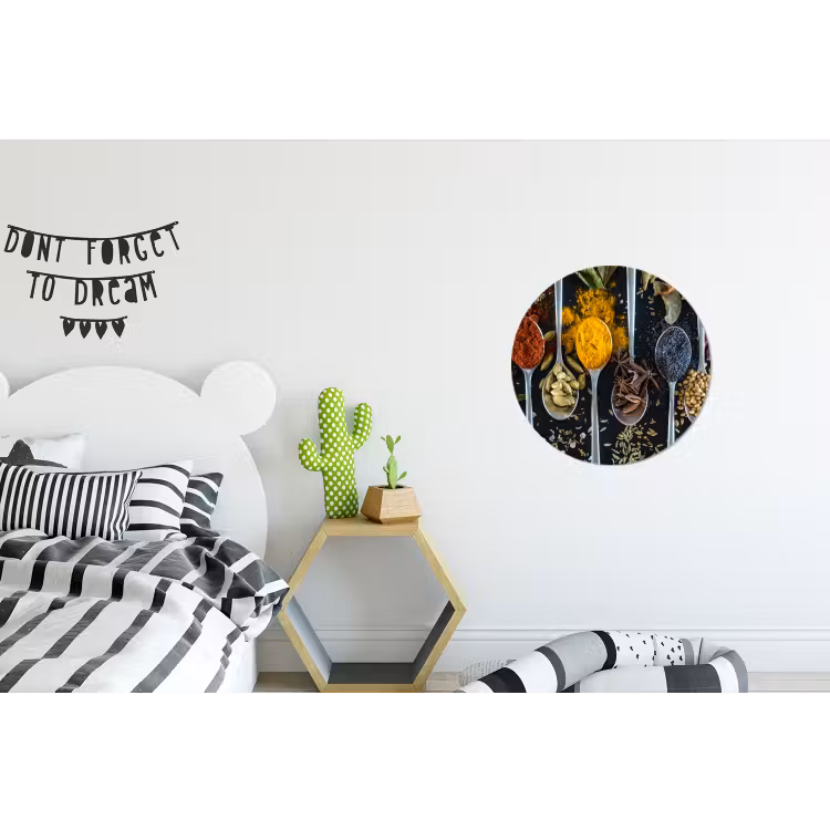 Kruiden - Lepel - Specerijen - Zwart - Keuken Wandcirkel aluminium klein -kinderkamer