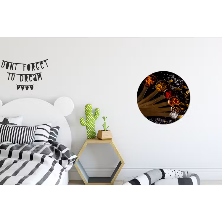 Kruiden - Lepels - Zout - Specerijen - Zwart Wandcirkel aluminium klein -kinderkamer