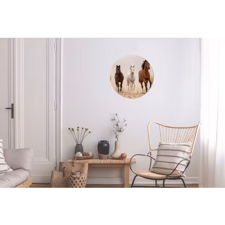 Kudde paarden - Stofwolk - Bruin - Zwart Wandcirkel aluminium klein -woonkamer
