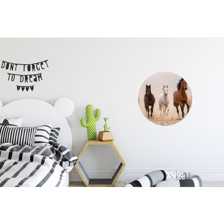 Kudde paarden - Stofwolk - Bruin - Zwart Wandcirkel aluminium klein -kinderkamer
